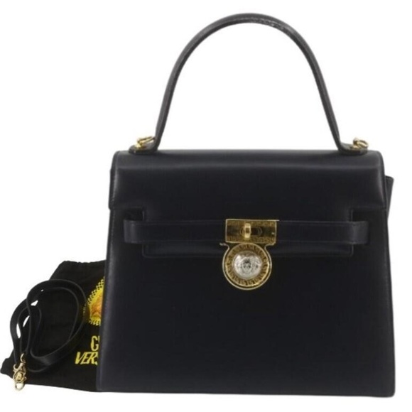 Versace Dark blu and Gold Satchel with Structured Shape and Adjustable Strap - Picture 5 of 10